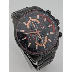 Mini Focus Watch Chronograph Men 46mm Case Black 8" Band- New Battery